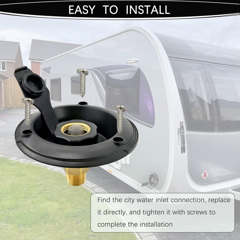 Dicsley RV City Water Fill Inlet Flange Connection Fittings with Check Valve fit RV Camper Trailer Marine Hose Water Inlet Connector Replacement for Connect 3/4'' NH Female to 1/2'' NPT Male (BLACK) - Image 5